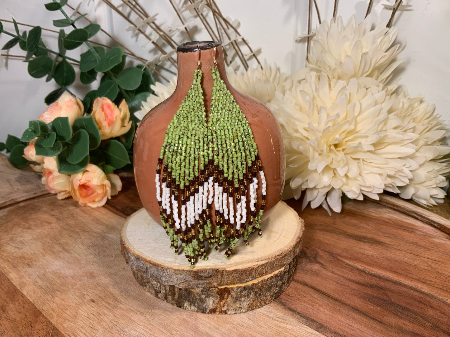 Lime and a Coconut Fringe Beaded Earrings