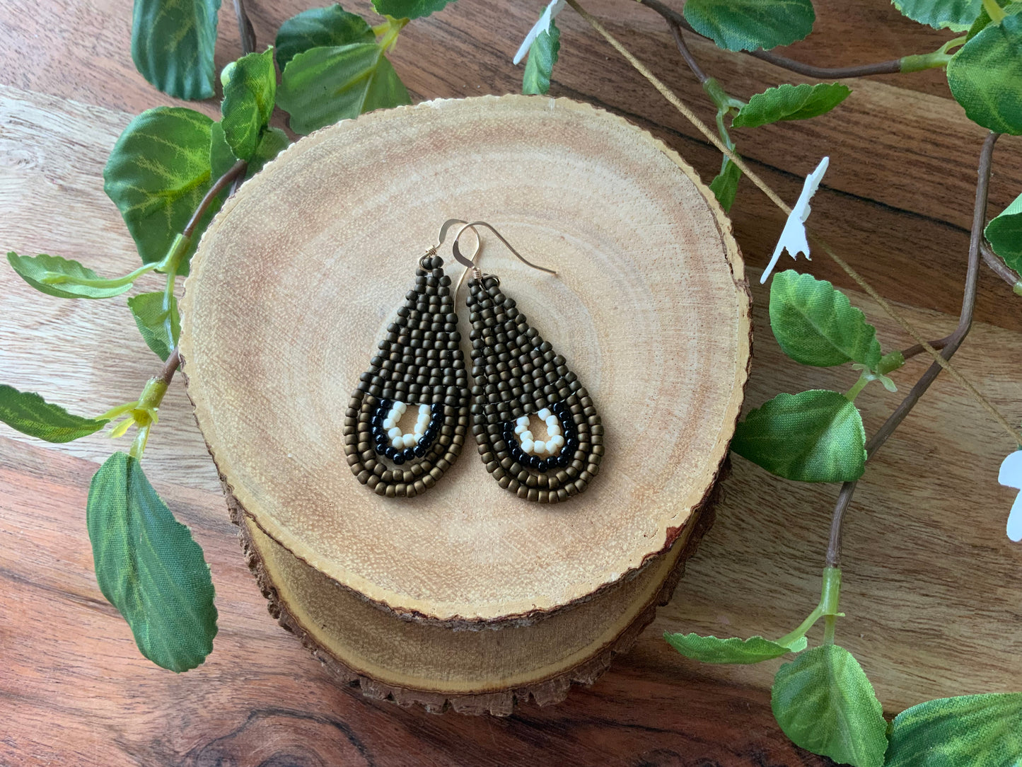 Matte Olive Bohemian Teardrop Earrings