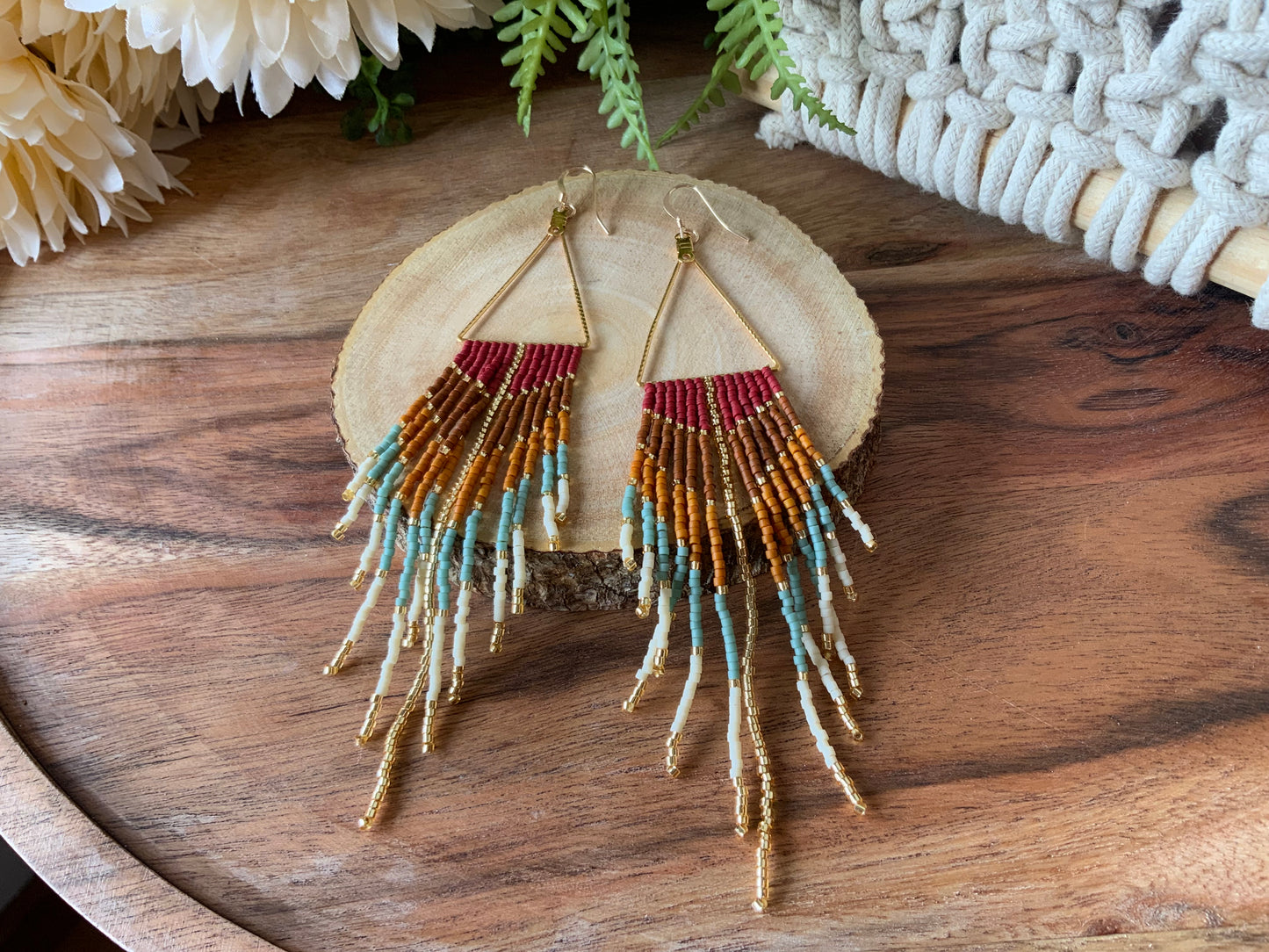 Triangles & Earth Fringe Earrings