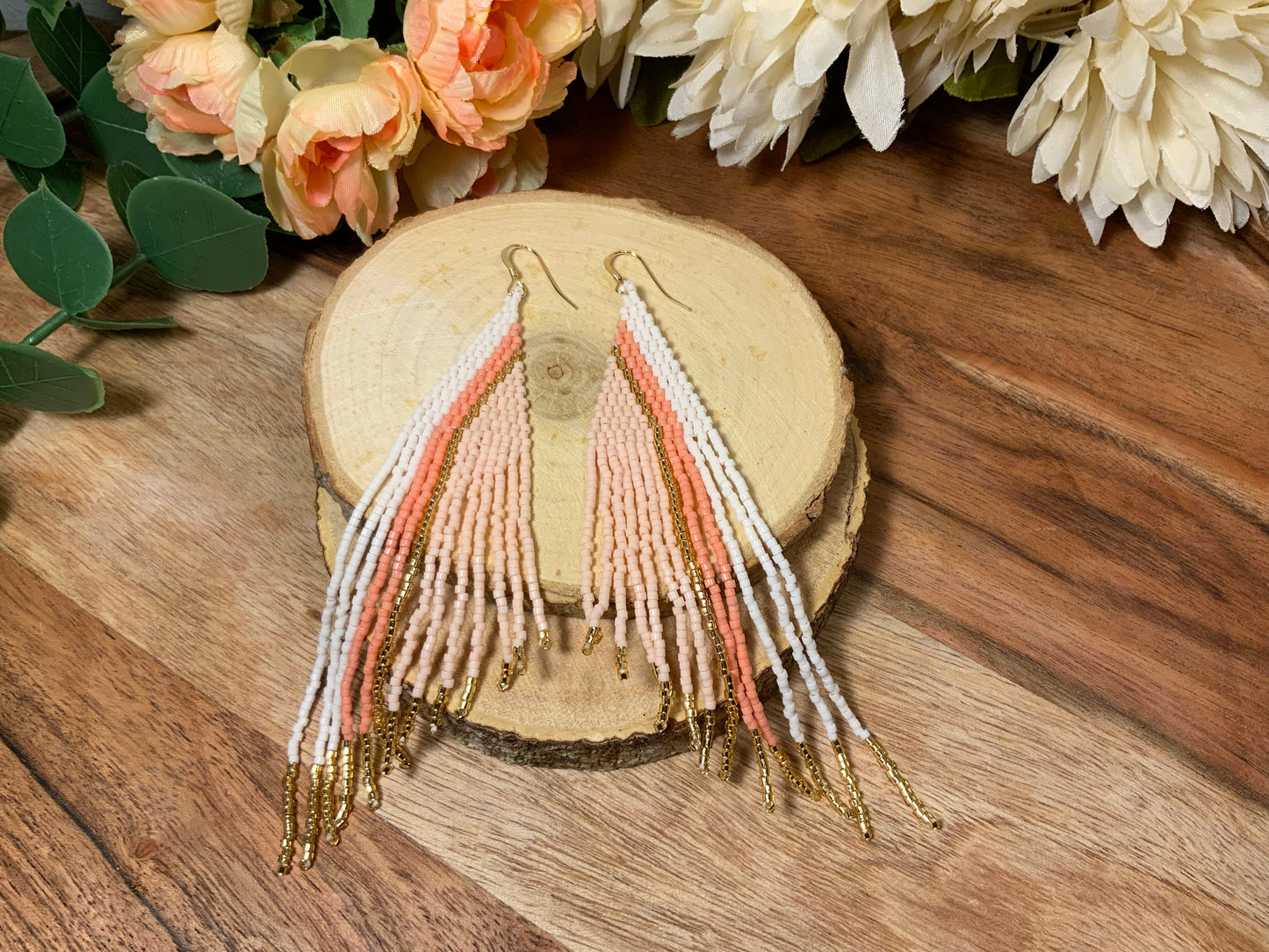 Wings Fringe Earrings- Peach/White/Pale Pink/Gold